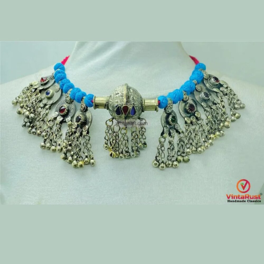 Handmade Kuchi Choker Necklace: Afghan Boho Bells, Festival Collar